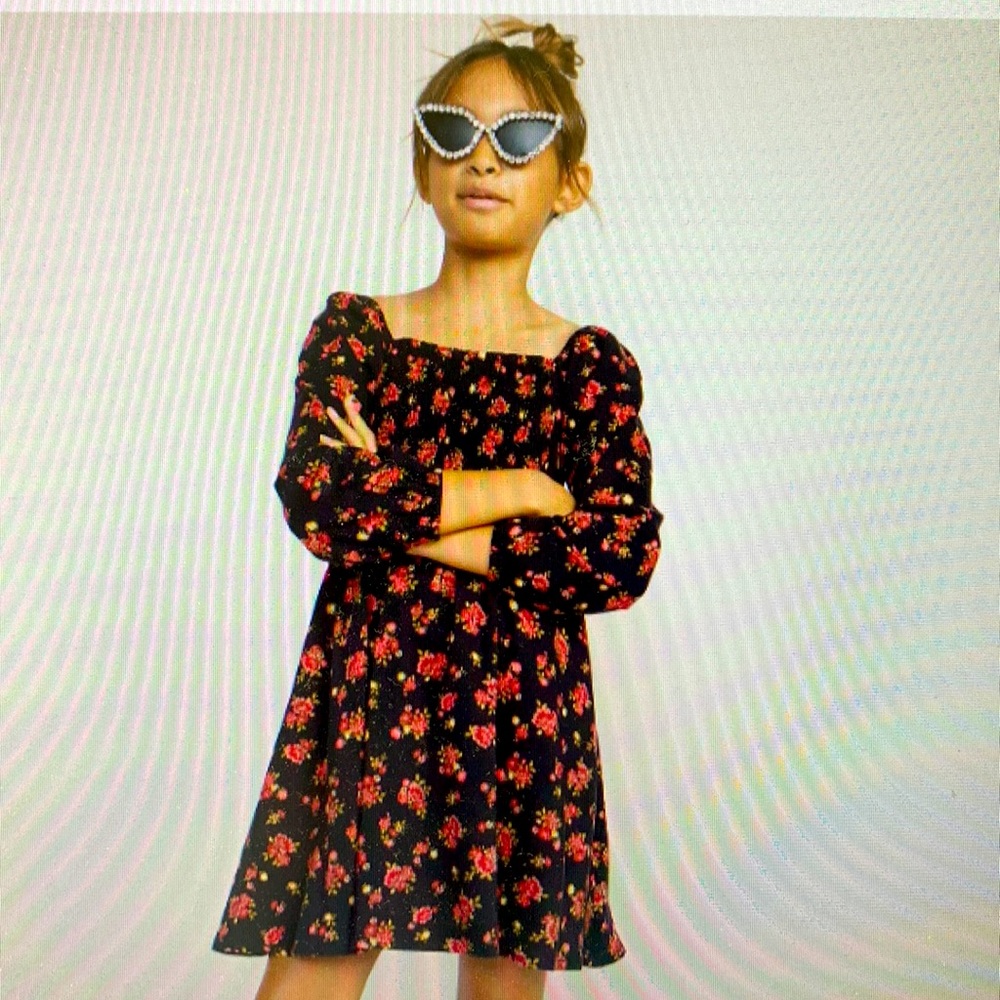 Long-sleeve Smocked Floral-Print Dress for Girls